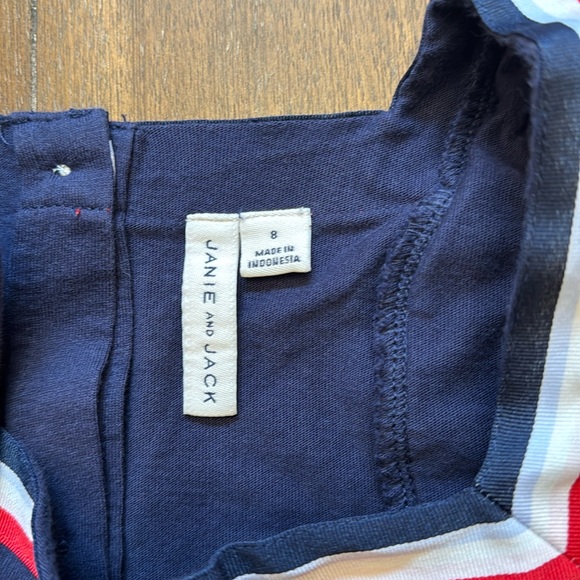 Size 8 Janie and Jack cotton navy red white stripe detail tee - Picture 2 of 4